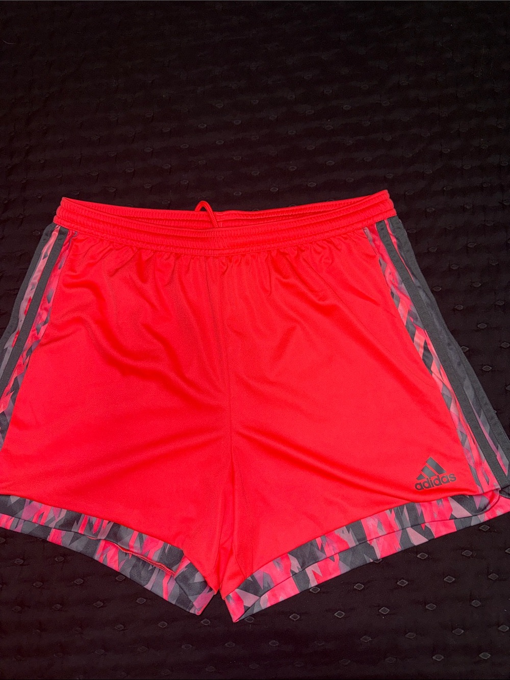 adidas Women's Athletic Shorts - Bright Coral Red with Gray Trim